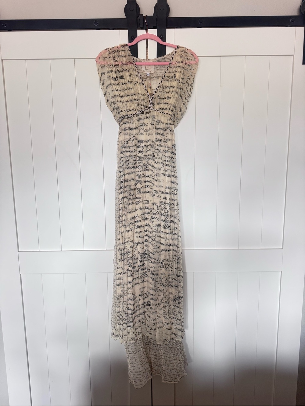 Johnny Was Light Cream Script-Print Maxi Dress with printed slip